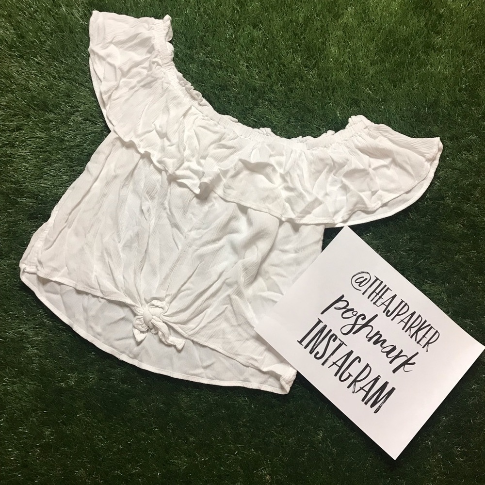 Crinkle gauze tie front off shoulder blouse XL